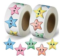 Hanqing 1000Pcs Smiling Star Stickers, Self Adhesive Star Smile Sticker Roll, Colourful Reward Stickers for Children, DIY Scrapbooking Decoration, Teacher Supplies