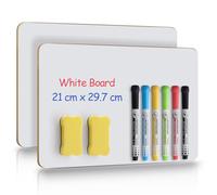 Hanqing 2 Pack Small Dry Erase White Board, A4 Double Sided Mini WhiteBoard with 6 Pens and 2 Erasers, Portable Learning White Board for Classroom, Office, Students(21 x 29.7 cm)