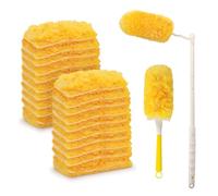 Hanqing 20 Pcs Dust Magnet, Duster Refills, Extendable Duster for Flash and Swiffer, 360 Degree Duty Microfibers Dusting Kit, with 1 Adjustable Handle, 1 Fixed Handle for Home Dust, Car Dashboard