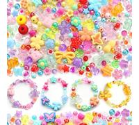 Hanqing 200 Pcs Acrylic Assorted Beads for Bracelet Making, Mixed Colors Flower Butterfly Beads, Cute Acrylic Bead for DIY Bracelet, Keychain, Bracelet Charms