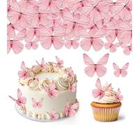 Hanqing 72 Pcs Edible Butterfly Cupcake Toppers, 3D Pale Pink Glutinous Paper Butterflies Cupcake Decorations, Mixed Size Butterfly Cake Toppers Paper for Girls Women's Birthday Party, Cake Decoration