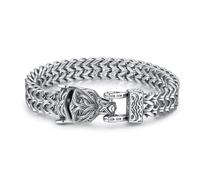 HANRESHE Men's Dragon Head Bracelet, Stainless Steel Cuban Link Chain, Viking Style Clasp, Silver, S, Stainless Steel, Amazonite
