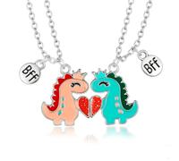 HANRESHE Orange Pink And Green Dinosaur Bff Necklace For 2 Cute Dinosaur Friendship Necklaces Playful Couples Heart Best Friend Necklaces Dinosaurs Trendy Dinosaurs Bff Necklace Surprise Jewelry Gift