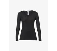 Hanro Womens Hanro Woolen Long-Sleeved Wool-Silk Blend Top Black XS