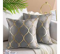 Hanrunsi 50x50 Cushion Cover 20x20 Inch Cushion Cases Grey Velvet Decorative Gold Foil Printing Cushions for Coffee Shop, Bed, Chair, Floor, Yoga Seat, Foot, Outdoor, Bedding, Beach, Car 2 Pack