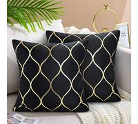 Hanrunsi Black Cushion Cover Velvet 50 x 50 cm Modern Throw Pillow Covers Exquisite 20 x 20 inch with Gold Line Decorative Pillows for Indoor and Outdoor Living Room Couch Sofa Set of 2