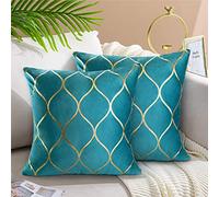 Hanrunsi Cuhion Covers Teal 50x50 cm Decorative Cushions Turquoise for Living Room, Bedroom, Office, Sofa, Chair, Car, Party, Balcony, Patio Light Blue Throw Pillow Covers Set of 2 Golden Line