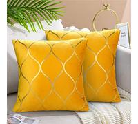 Hanrunsi Cushion Covers 40 x 40cm Mustard Pillowcase Soft Square Decorative Throw Pillow Covers for Sofa Couch Living Room Bedroom Bed Farmhouse Decor Set of 2