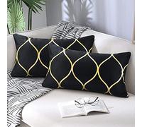 Hanrunsi Cushion Covers Black 12 x 20 inch Set of 2 Lumbar Throw Pillow Covers 30 x 50 with Gold Decorative Pillows for Living Room Couch Sofa