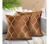 Hanrunsi Cushions Cover 18 x 18 inch Brown Throw Pillow Covers with Golden Lines Decorative Sofa Cushions for Living Room Bedroom Set of 2 Chocolate Pillowcase 45 x 45cm