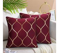 Hanrunsi Cushions Covers Modern Wine Red 45 x 45 cm Velvet Decorative Pillows Covers Soft Square Throw Pillow Case for Patio Garden Blench Living Room Sofa with Invisible Zipper Pack of 2