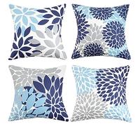 Hanrunsi Grey Blue 45 x 45 cm Cushion Covers Velvet Outdoors Decorative Throw Pillows Cover Soft Modern Abstract Flower Square Pillowcase Home Decor for Sofa Living Room Bedroom Set of 4