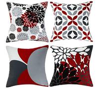 Hanrunsi Grey Cushion Covers Red Cushion Outdoors Black and White Velvet Decorative Throw Pillows Cover 45x45cm Square Pillowcase for Sofa Living Room Bedroom 18x18 inch 4 Pack