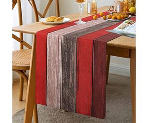 Hanrunsi Red Linen Table Runner 13 x 72 Inch Farmhouse Rustic Retro Barnwood Texture Christmas Table Runner for Dining Table Farmhouse Party Wedding Picnics Outdoor Kitchen Decoration