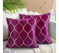 Hanrunsi Velvet Cushions Cover Purple Decorative Square Throw Pillow Case Elegent Flanges Pillowcases for Sofa 40cm x 40cm 16x16 Inch Set of 2