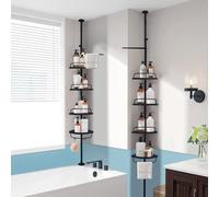 Hans&Alice H&A Tension Shower Caddy Pole, Bathroom Corner Shower Rack, Stainless Steel Pole and Rustproof-Black
