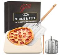 Hans Grill Pizza Stone PRO XL Baking Stone For Pizzas use in Oven, Grill or BBQ FREE Long Handled Anodised Aluminium Pizza Peel | Rectangular Stone 15 x 12" Inches | For Pies, Pastry, Bread, Calzone