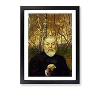 Hans Thoma Self Portrait In A Birch Forest Classic Painting Framed Wall Art Print, Ready to Hang Picture for Living Room Bedroom Home Office Décor, Black A2 (64 x 46 cm)