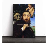 Hans Thoma Self Portrait with Love and Death Canvas Print | Gallery Wrapped 30mm Frame Wall Art | 24x16 inches | Ready to Hang | Modern People Picture | Living Room Bedroom Lounge Office