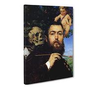 Hans Thoma Self Portrait With Love And Death Canvas Print | Gallery Wrapped 30mm Frame Wall Art | 24x16 inches | Ready to Hang | Classic People Picture | Living Room Bedroom Lounge Office