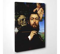 Hans Thoma Self Portrait with Love and Death Canvas Print | Gallery Wrapped 30mm Frame Wall Art | 30x20 inches | Ready to Hang | Modern People Picture | Living Room Bedroom Lounge Office