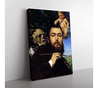 Hans Thoma Self Portrait With Love And Death Classic Painting Canvas Wall Art Print Ready to Hang, Framed Picture for Living Room Bedroom Home Office Décor, 60x40 cm (24x16 Inch)