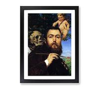 Hans Thoma Self Portrait With Love And Death Classic Painting Framed Print | A2 Black Framed Wall Art | Ready to Hang | Classic Love Picture | Living Room Bedroom Lounge Office