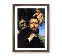 Hans Thoma Self Portrait With Love And Death Classic Painting Framed Print | A3 Walnut Framed Wall Art | Ready to Hang | Classic Love Picture | Living Room Bedroom Lounge Office