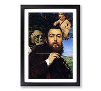 Hans Thoma Self Portrait with Love and Death Framed Print | A2 Oak Framed Wall Art | Ready to Hang | Modern Love Picture | Living Room Bedroom Lounge Office
