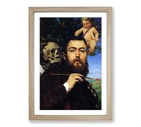 Hans Thoma Self Portrait with Love and Death Framed Print | A2 Oak Framed Wall Art | Ready to Hang | Modern Love Picture | Living Room Bedroom Lounge Office