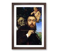 Hans Thoma Self Portrait with Love and Death Framed Print | A2 Walnut Framed Wall Art | Ready to Hang | Modern Love Picture | Living Room Bedroom Lounge Office
