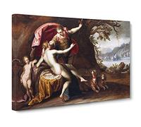 Hans von Aachen Venus and Adonis with Hounds Canvas Print | Gallery Wrapped 30mm Frame Wall Art | 24x16 inches | Ready to Hang | Modern Animal Picture | Living Room Bedroom Lounge Office
