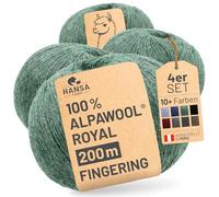 HANSA-FARM Alpawool 100% Royal Alpaca 200 g Set (4 x 50 g) Elegant and Completely Scratch-Free Wool for Knitting and Crocheting - HF275 Emerald Melange