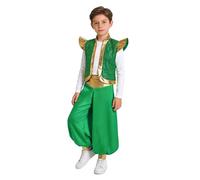 Hansber 2 Pieces Arabian Cosplay Costumes for Boys Fairy Tale Character Outfits Waistcoat Top with Harem Pants Green 7-8 Years