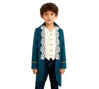 Hansber Boys Medieval Renaissance Victorian Jacket 19th Century Attire Gothic Punk Medieval Pirate Cosplay Costume Peacock Blue 9-10 Years