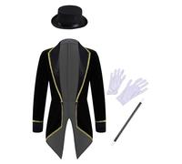 Hansber Kids Boys Girls Circus Ringmaster Costume Long Sleeve Tailcoat Jacket with Accessory Black 11-12 Years