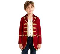 Hansber Kids Boys Medieval Victorian Costume Long Sleeve Steampunk Fake 2 in 1 Jacket for Halloween Party Red 9-10 Years