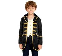 Hansber Kids Boys Medieval Victorian Costume Long Sleeve Steampunk Fake 2 in 1 Jacket for Halloween Party Black 13-14 Years