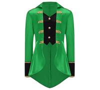 Hansber Kids Boys Pirate Captain Costume Swallow-Tailed Top Tailcoat Jacket for Halloween Masquerade Green 13-14 Years