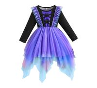 Hansber Kids Girls Halloween Cosplay Costume Long Sleeve Bat Print Dress Mesh Skirt Patchwork TuTu Dress Purple 3-4 Years