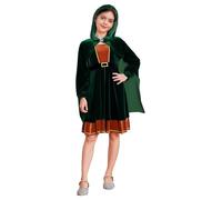 Hansber Kids Girls Jungle Archer Costume Set Long Sleeve Dress with Hooded Cape Outfit for Cosplay Green 5-6 Years