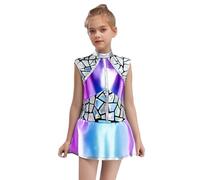 Hansber Kids Girls Shiny Metallic Outer Space Costume Sleeveless Anime Robot Alien Dress Theme Party Costumes Blue