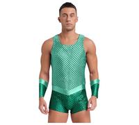 Hansber Men's Adult Men Halloween God of Sea Poseidon Theme Party Masquerade Cosplay Costumes Mint Green 3XL