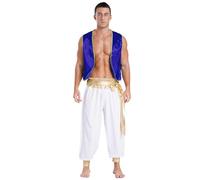 Hansber Mens Ancient Egypt Role-Playing Outfit Adult Halloween Cosplay Costume Masquerade Party Fancy Dress Royal Blue&White XXL