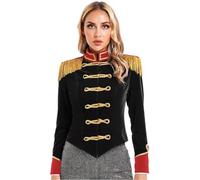 Hansber Women Ringmaster Circus Costume Velvet Showman Cosplay Tassel Victorian Jacket Party Show Costume Black XL