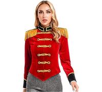 Hansber Women Ringmaster Circus Costume Velvet Showman Cosplay Tassel Victorian Jacket Party Show Costume Red XL