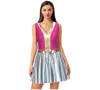 Hansber Women's Mushroom Toad Costume Sleeveless V Neck Shiny A-line Dress for Halloween Game Role Play Hot Pink 3XL