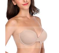 HANSCA Push up Strapless Bra Self Adhesive Sticky Backless Reusable Thick Padded Bra - Beige - DD