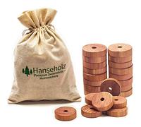 Hanseholz 40-Piece Cedar Scented Moth Repellent Rings with Cotton Bags 4x1cm - Natural Organic Moth Protection for Wardrobes, FSC-Certified Cedarwood Anti-Moth Rings for Clothes Drawers