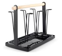 Hanseküche Black Matt Dish Drainer - High Quality Drip Tray for Tableware with Wooden Handles - Stainless Steel Dish Rack for Sink, Drip Rack (Bottle Holder Wood)